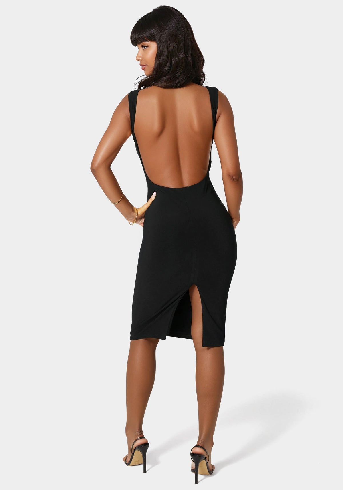 High Neck Open Back Midi Dress Black - bebe Black - bebe