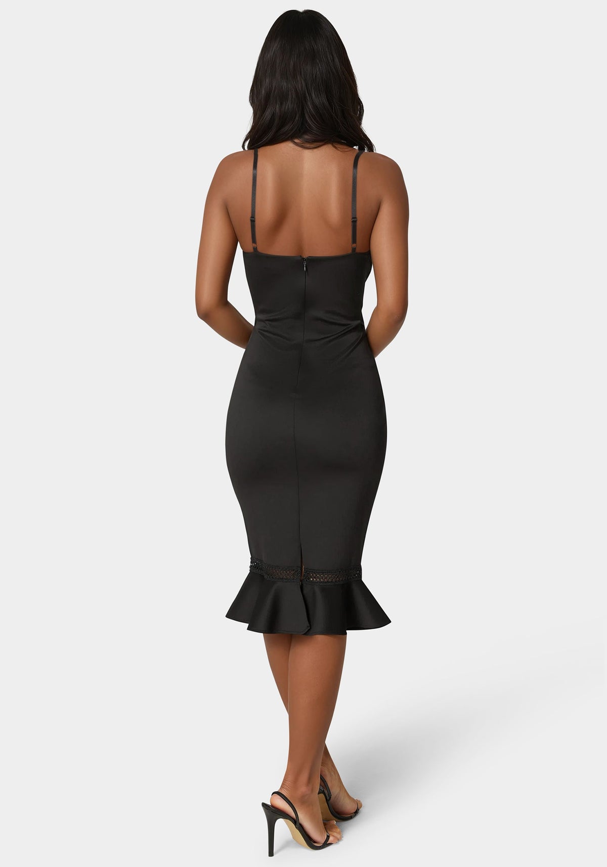 Lace Trim Flounce Dress Black - bebe Black - bebe