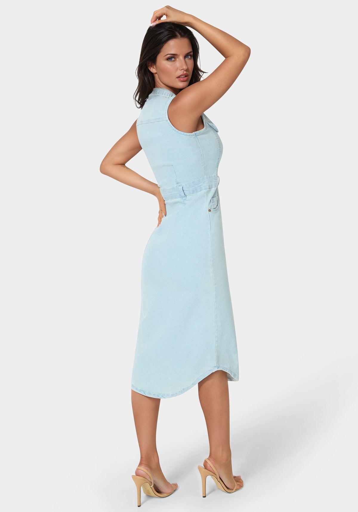 The Sleeveless Midi Shirt Dress Light Wash - bebe