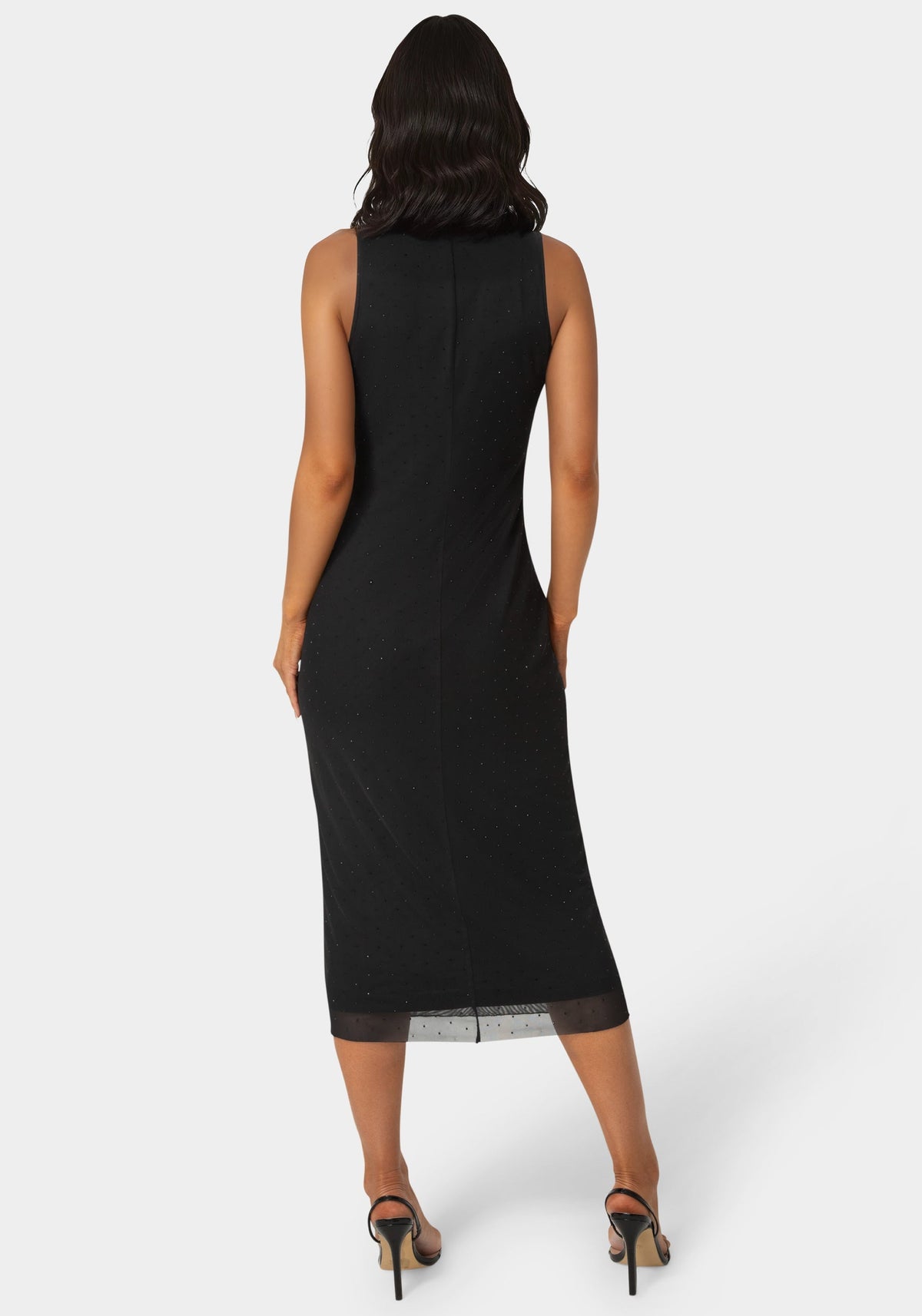 Powermesh Rhinestone Sleeveless Maxi Dress Black - bebe