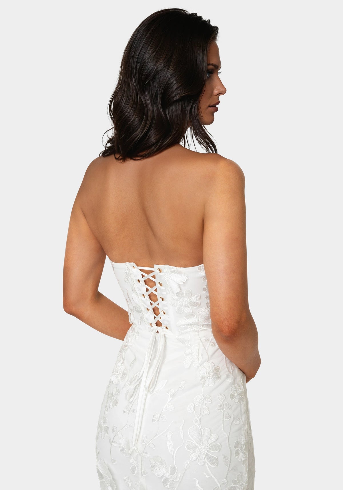 3D Floral Strapless Gown White - bebe
