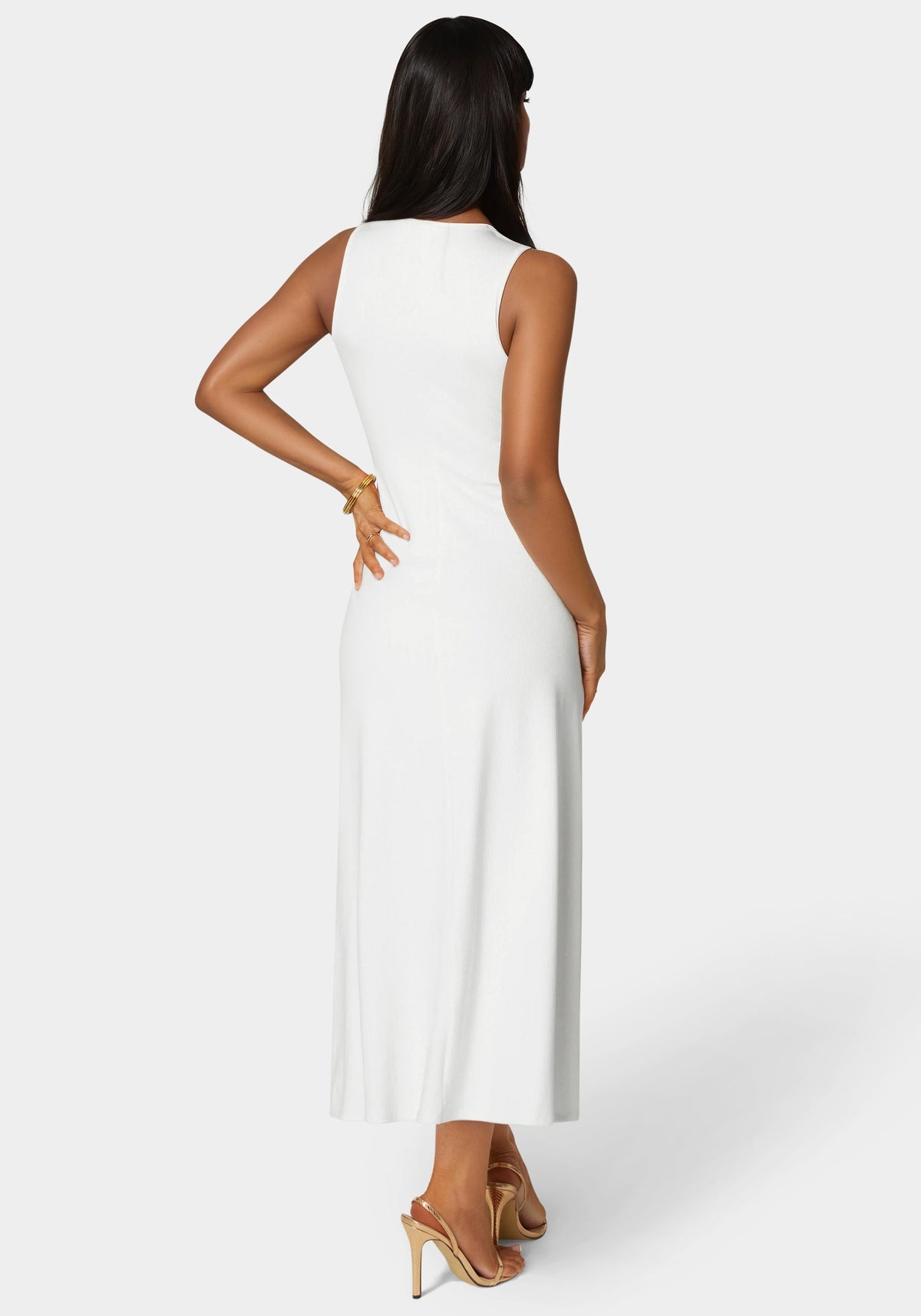Rib A-Line Maxi Dress Ivory - bebe