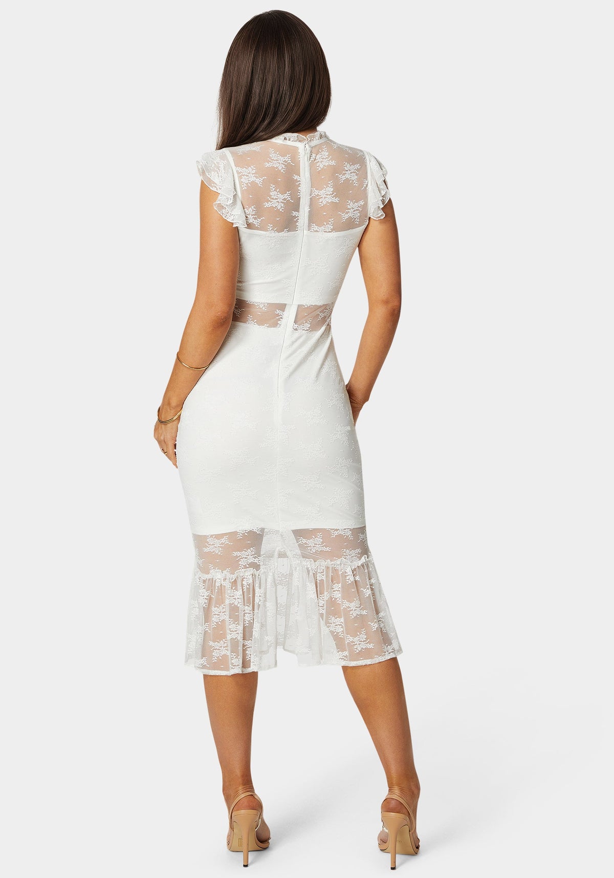 Illusion Lace Midi Dress White - bebe White - bebe