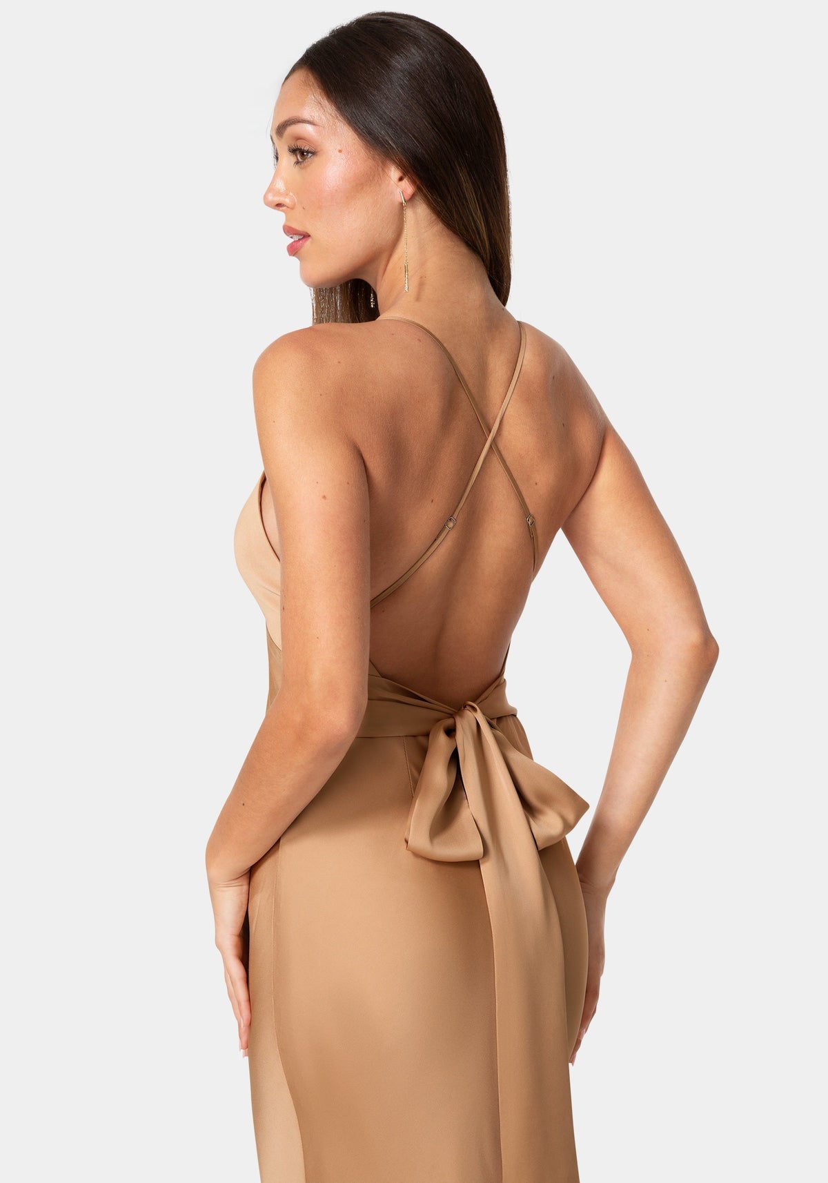 Tiered Satin High Low Gown Mocha - bebe