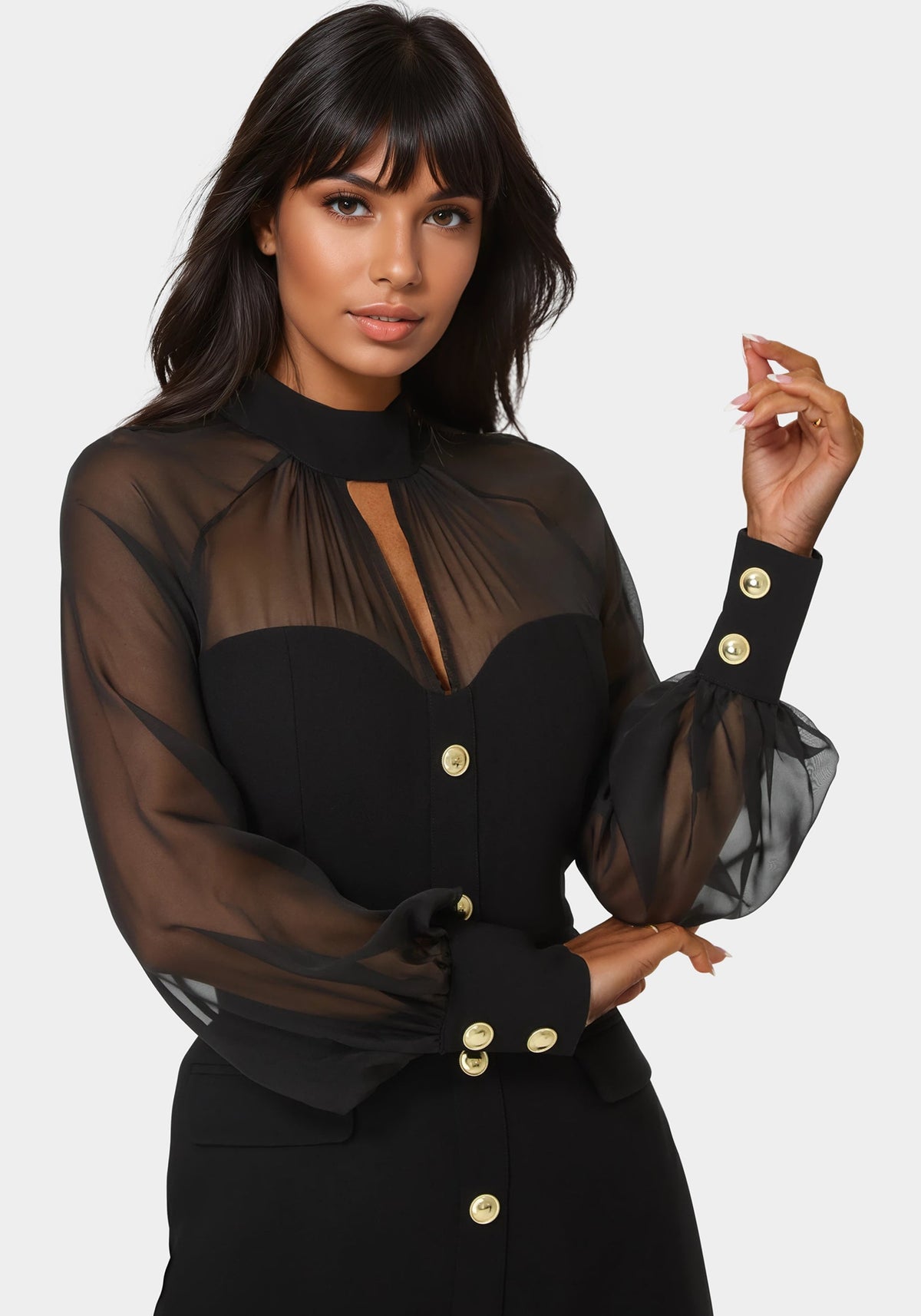 Mixed Media Long Sleeve Romper Black - bebe