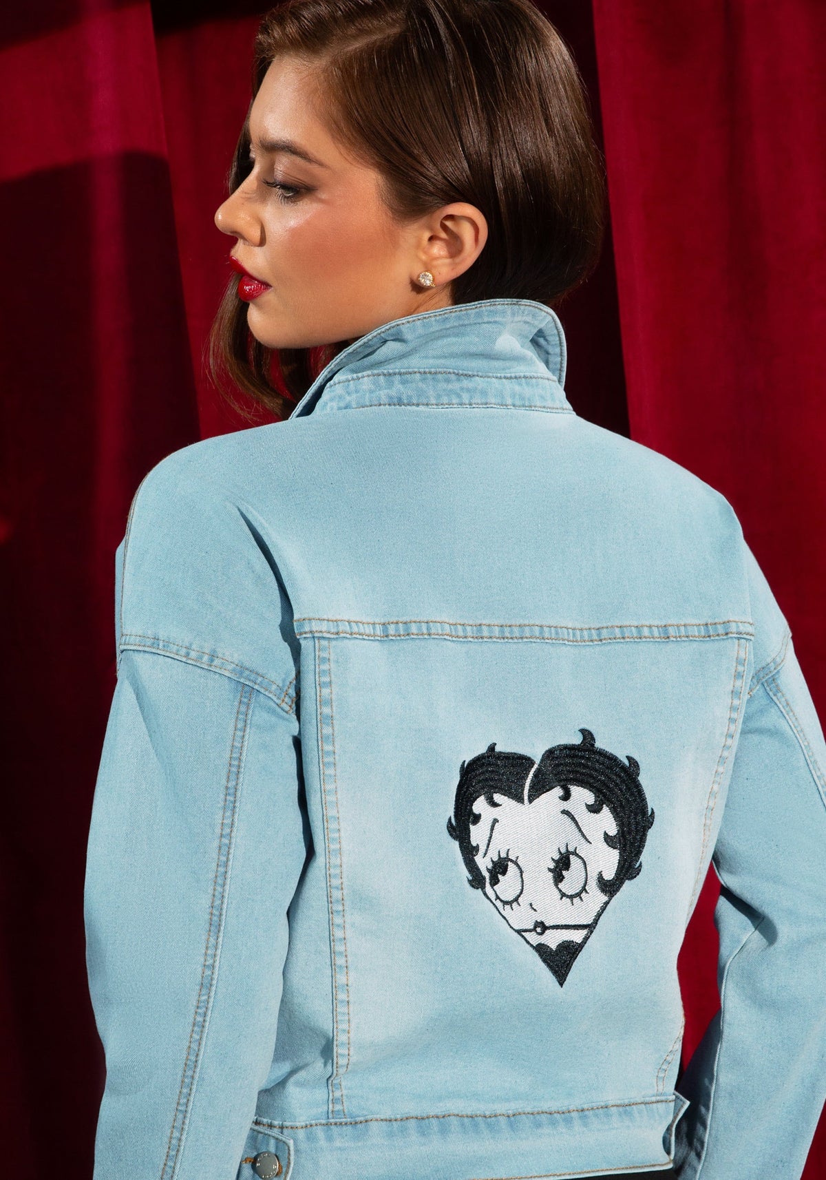 Betty Boop Sweetheart Jean Jacket Light Blue - bebe