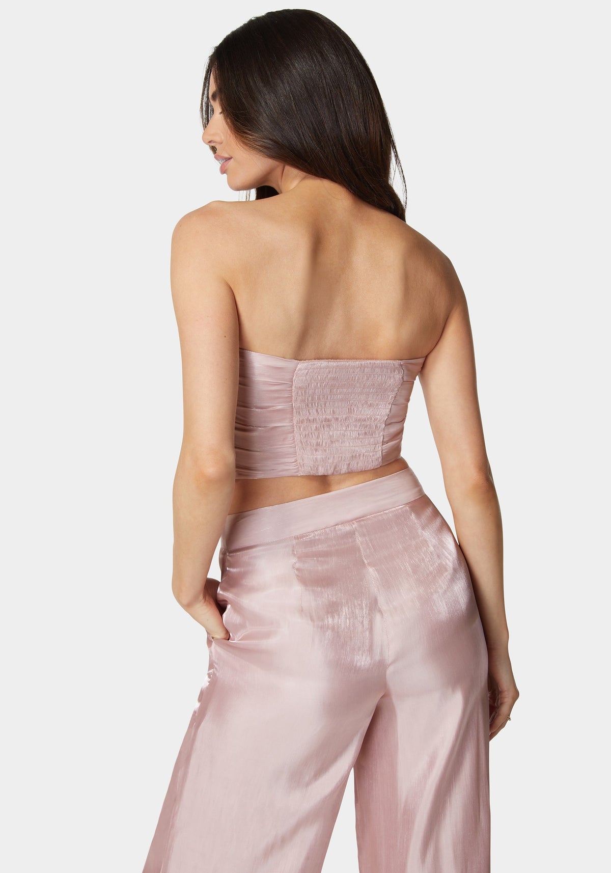 Iridescent Satin Bandeau Top Rose Champagne - bebe