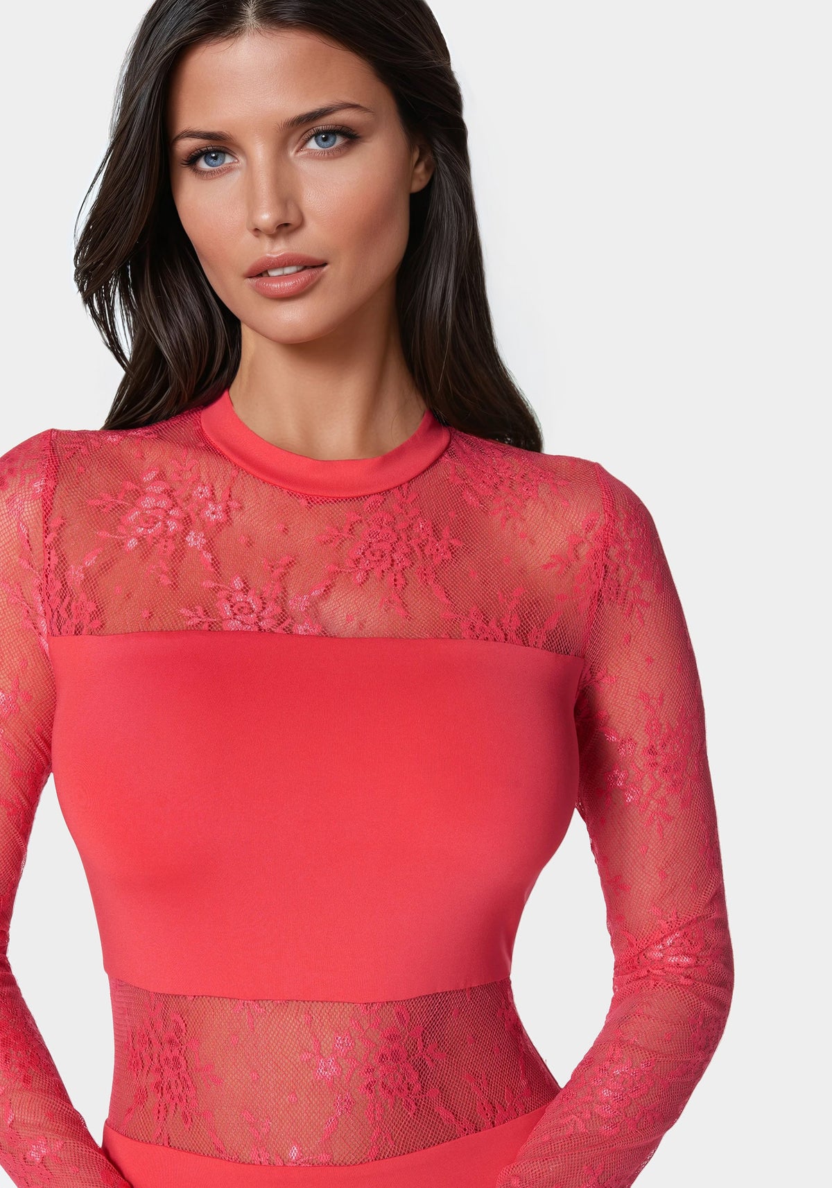 Multi Lace Inset Midi Dress Hibiscus - bebe