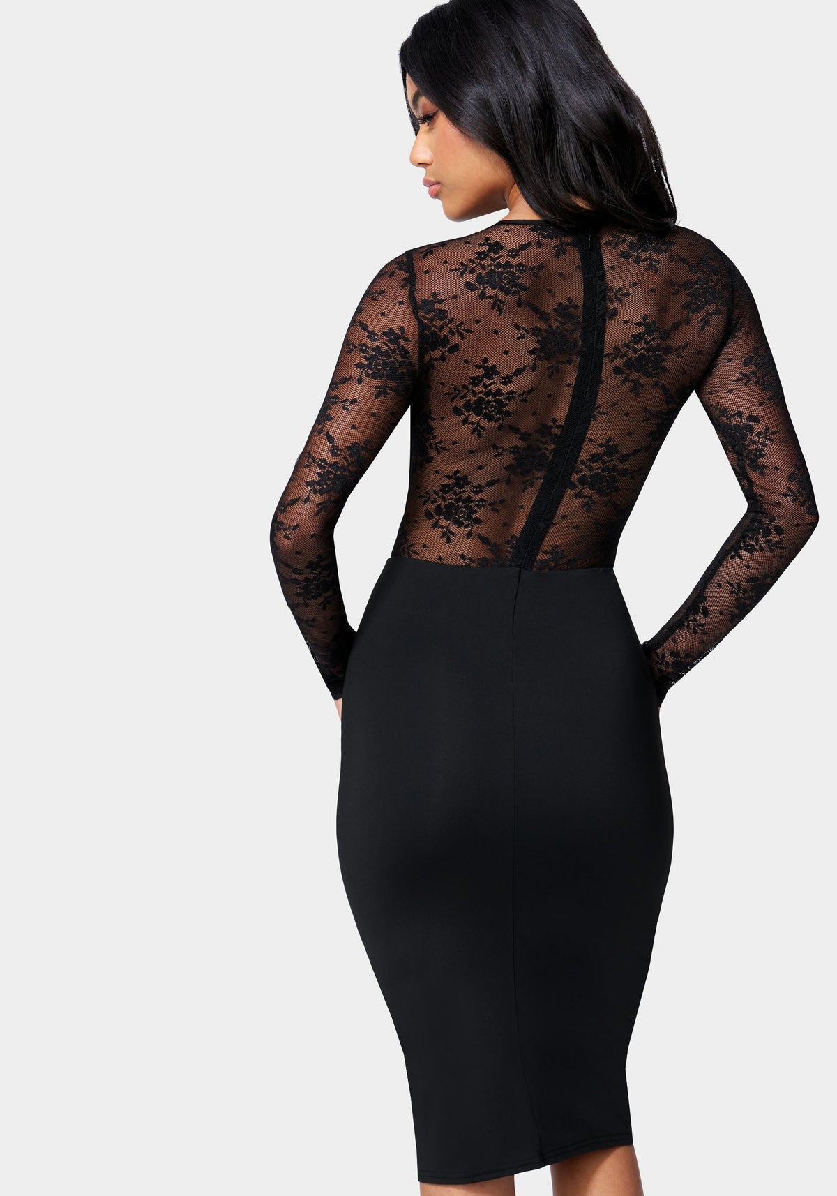 Lace Inset Midi Dress Black - bebe