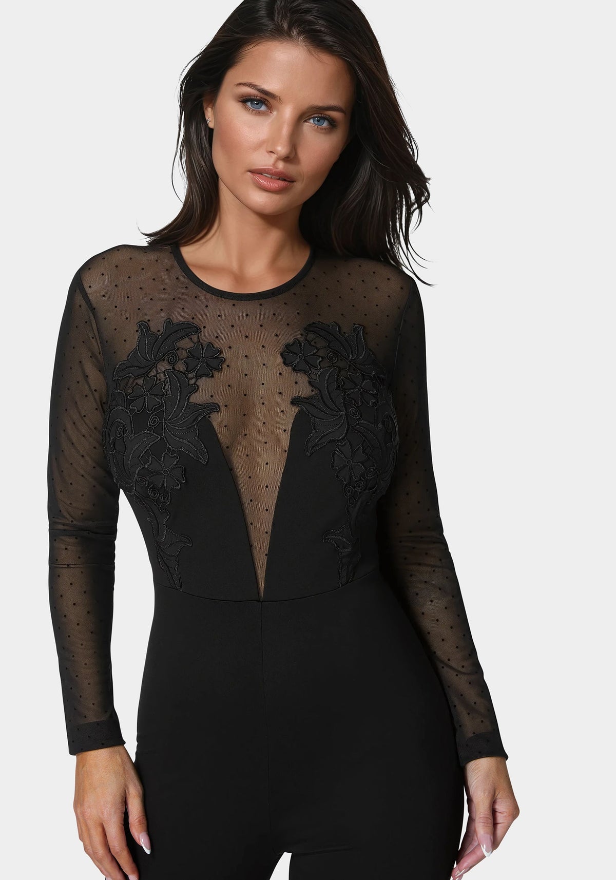 Lace Applique Catsuit Black - bebe