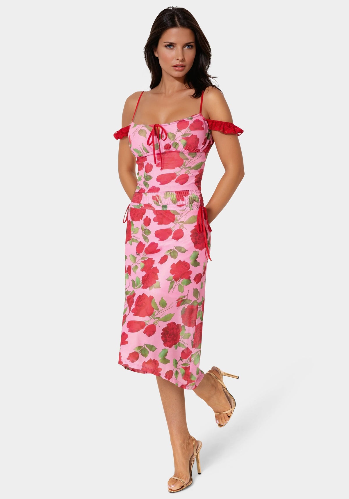 Floral Printed Mesh Top Rose Seduction Print - bebe