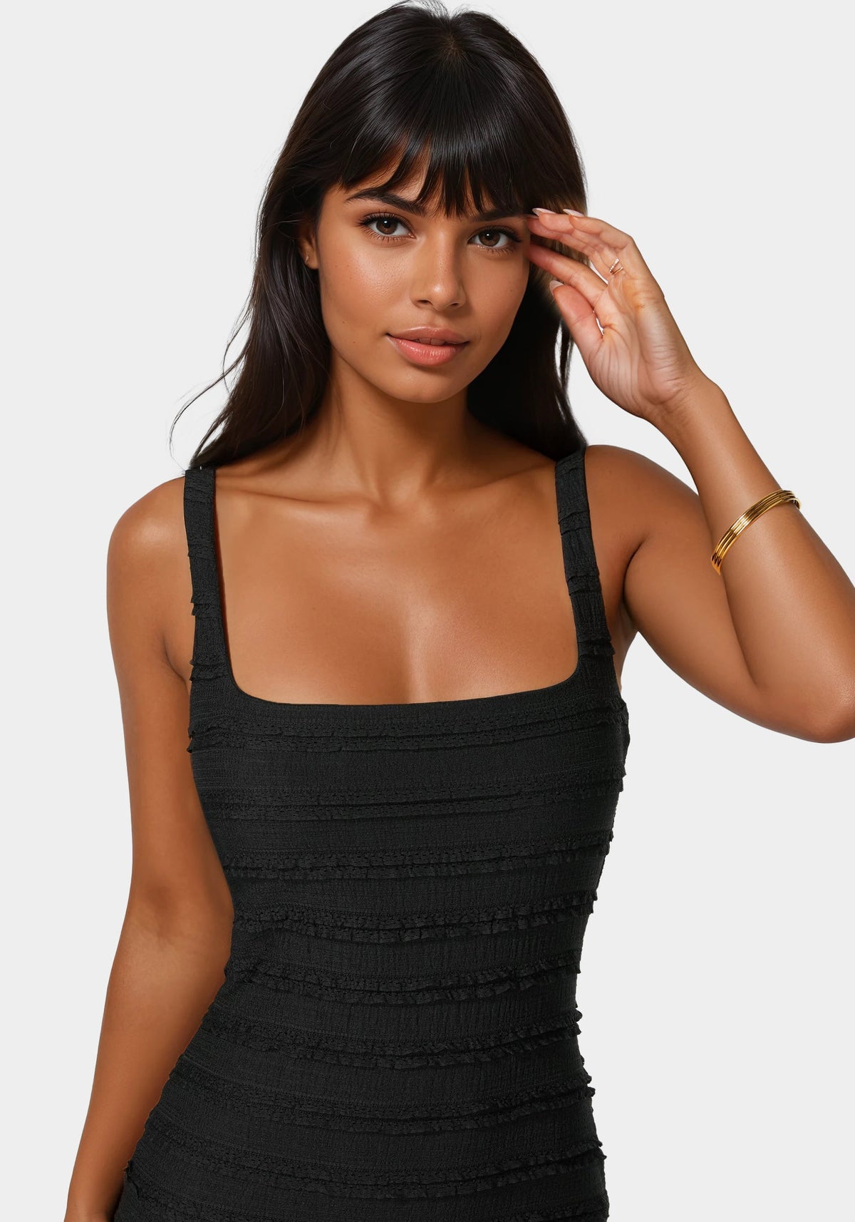 Square Neck Fluted Hem Midi Dress - bebe
