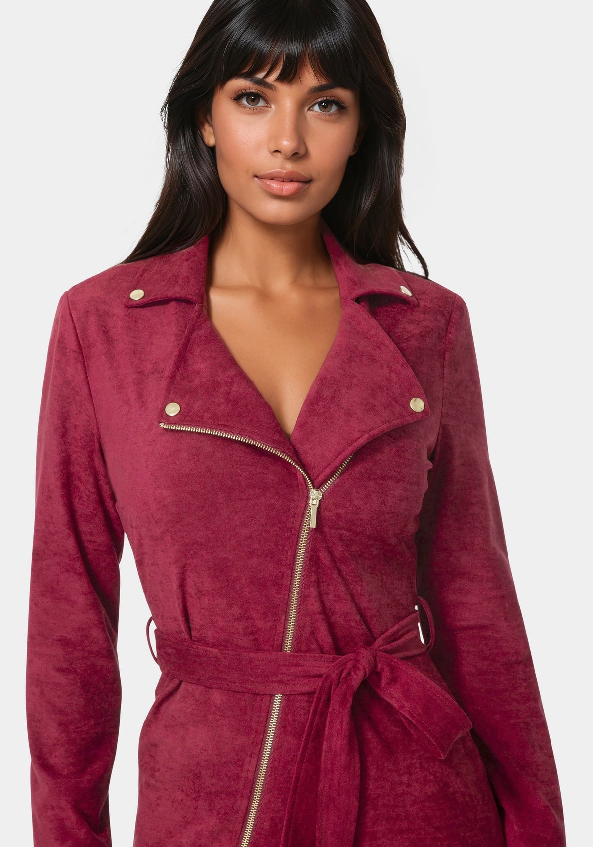 Faux Suede Moto Dress Burgundy - bebe