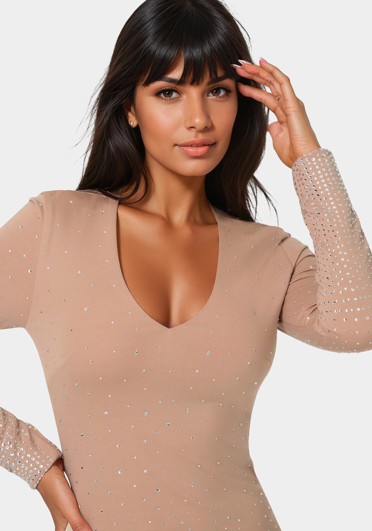 Ombre Crystal Mini Dress Nude - bebe