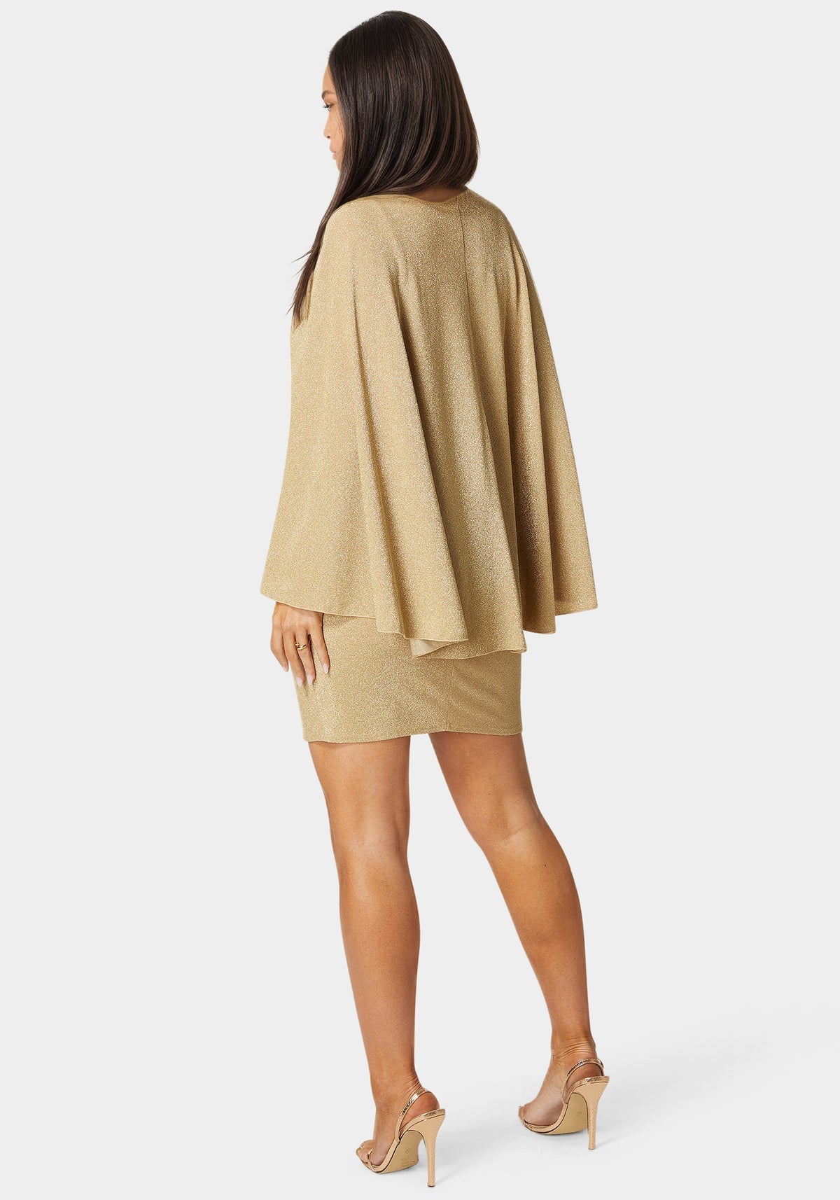 Plunge Neck Drama Cape Dress Gold - bebe