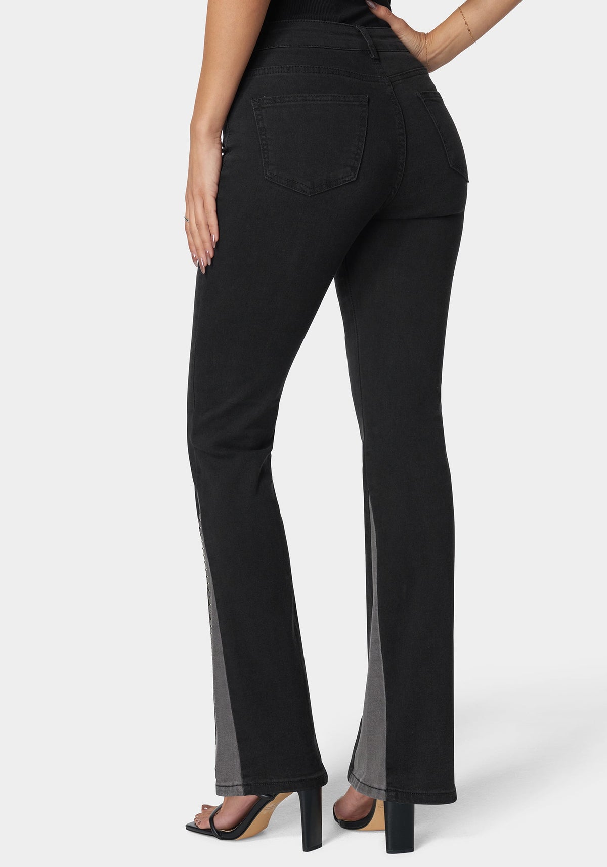 V Flare Jean With Rhinestones Black - bebe