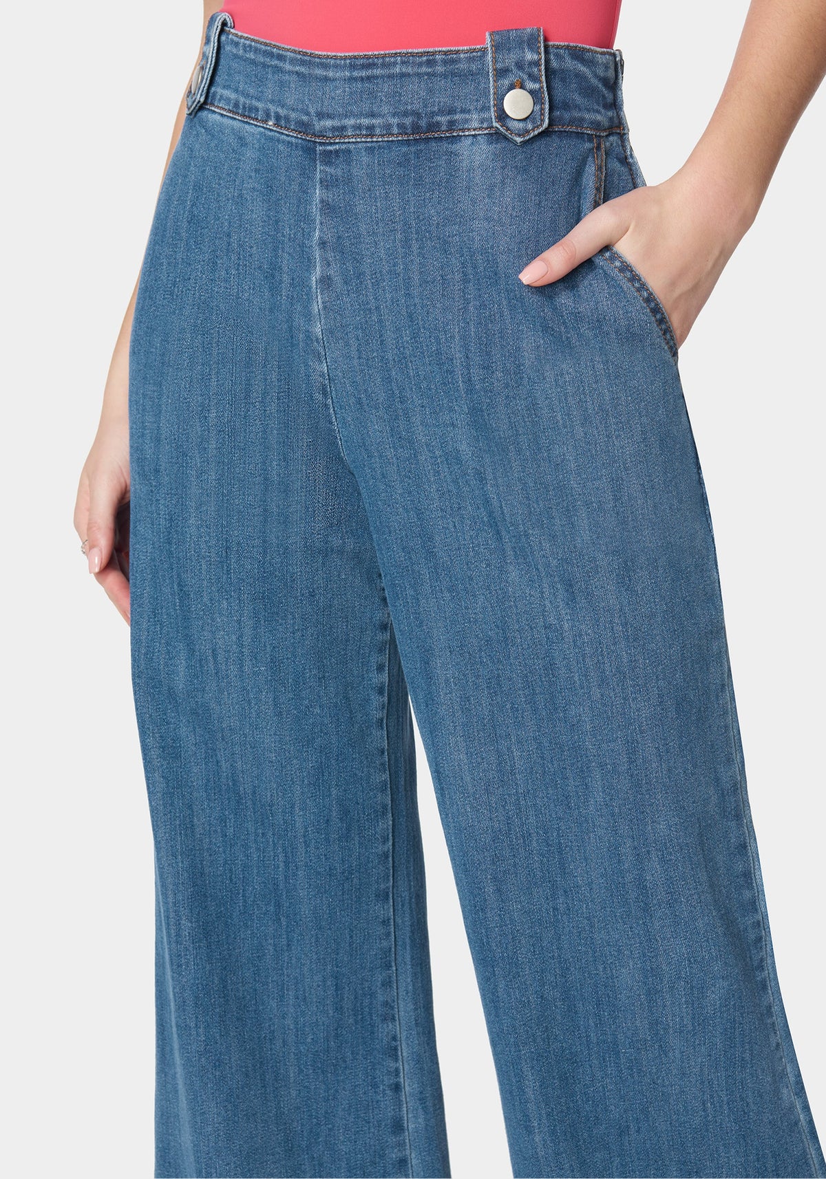 High Waist Ultra Wide Leg Light Weight Denim Cielo Wash - bebe