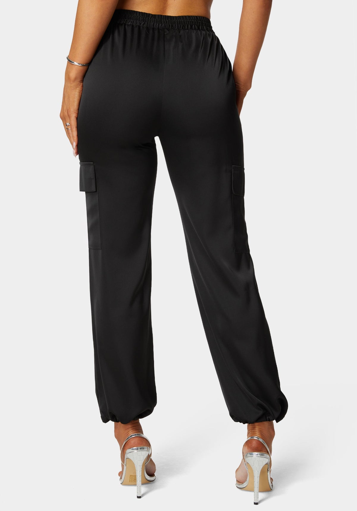Luxe Satin Cargo Jogger in Black - bebe Black - bebe