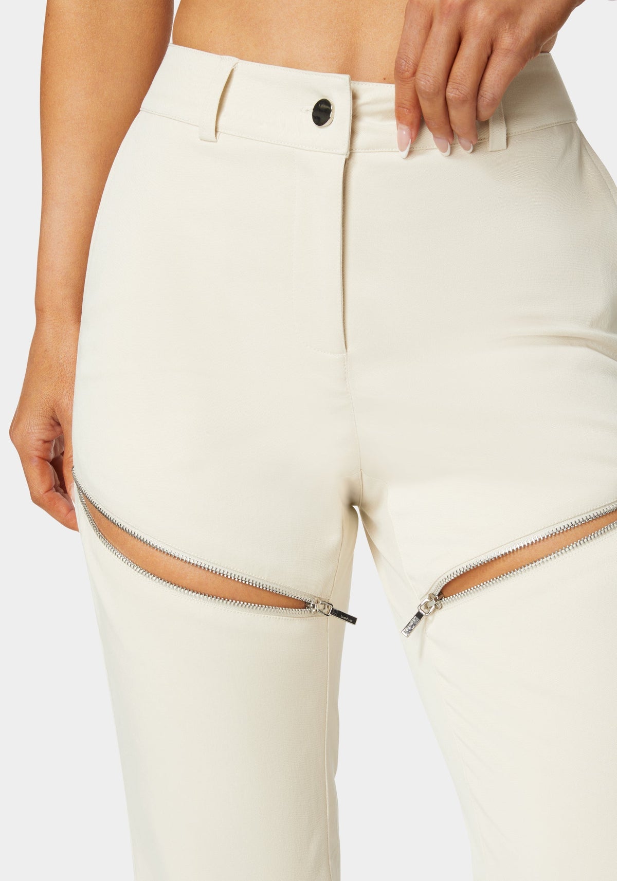 Natural Waist Zipper Detail Mini Bootcut Pant Parchment - bebe