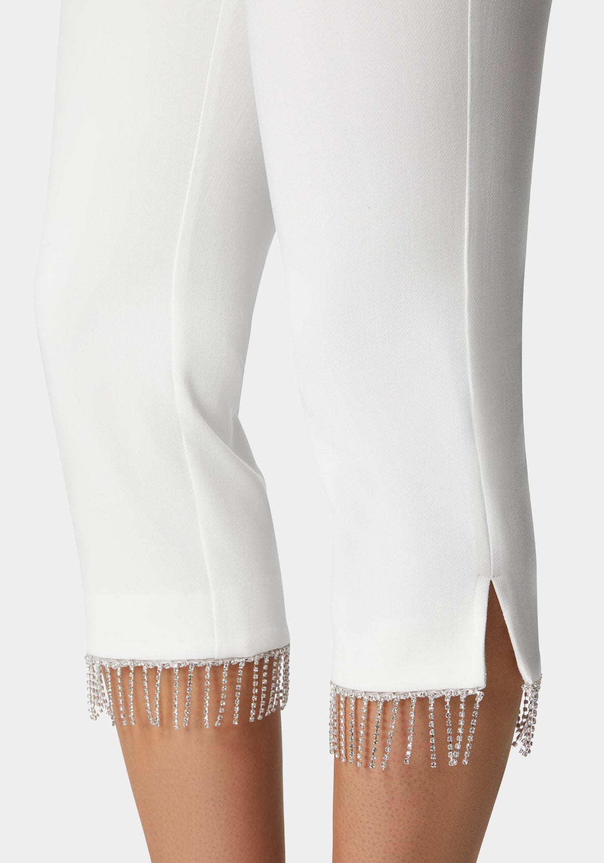 Mid Waist Rhinestone Fringe Capri White Alyssum - bebe White Alyssum - bebe