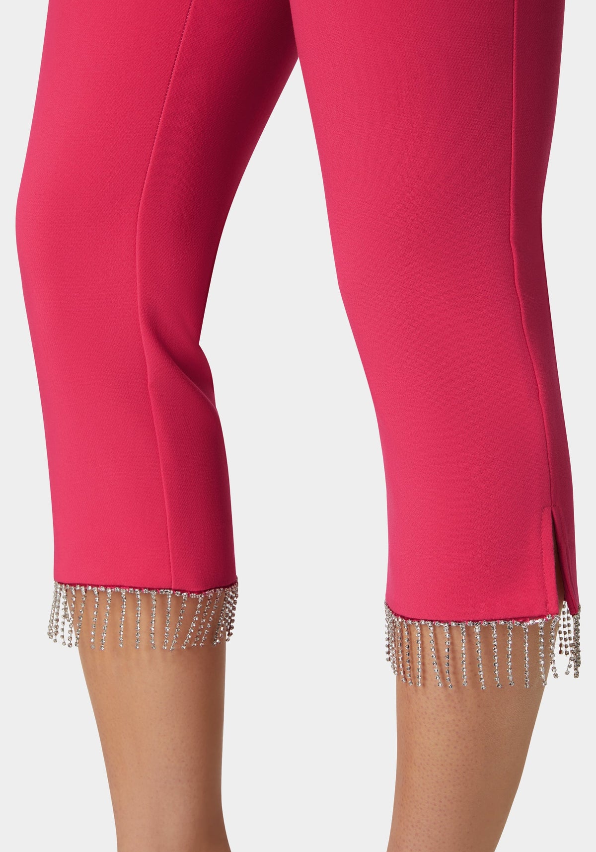 Mid Waist Rhinestone Fringe Capri Raspberry - bebe Raspberry - bebe