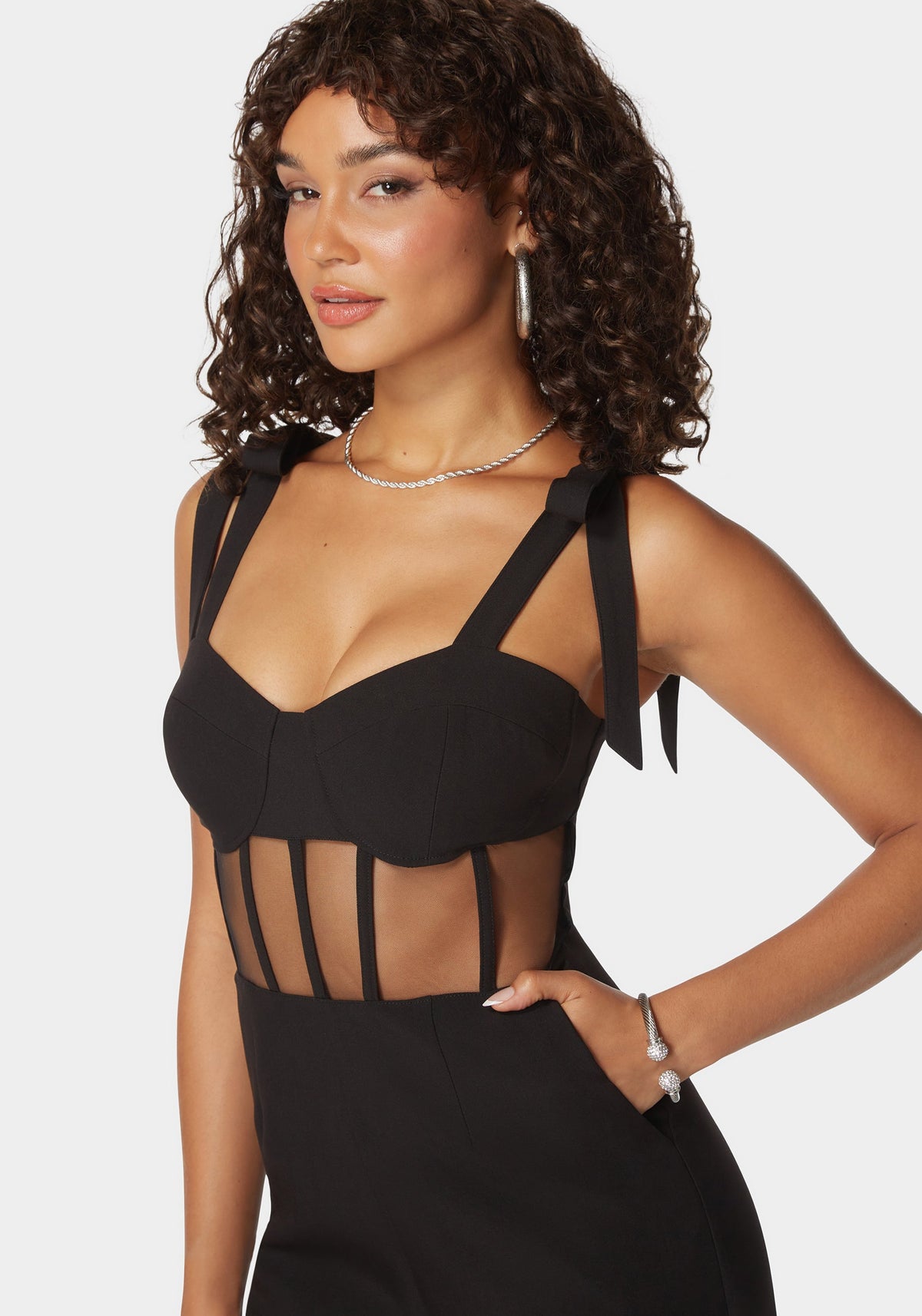 Self Tie Strap Corset Wide Leg Jumpsuit Black - bebe Black - bebe
