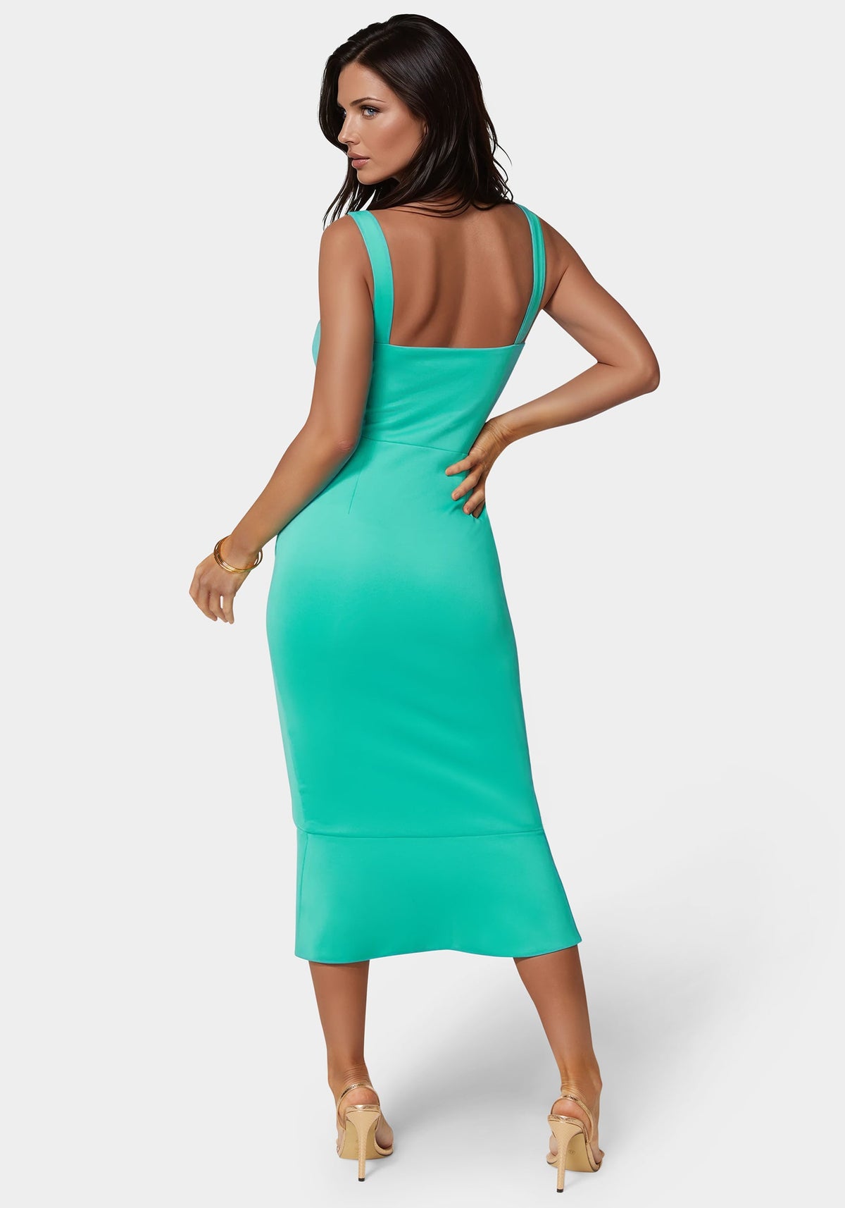 Scuba Bustier Ruffle Wrap Dress Turquoise - bebe Turquoise - bebe