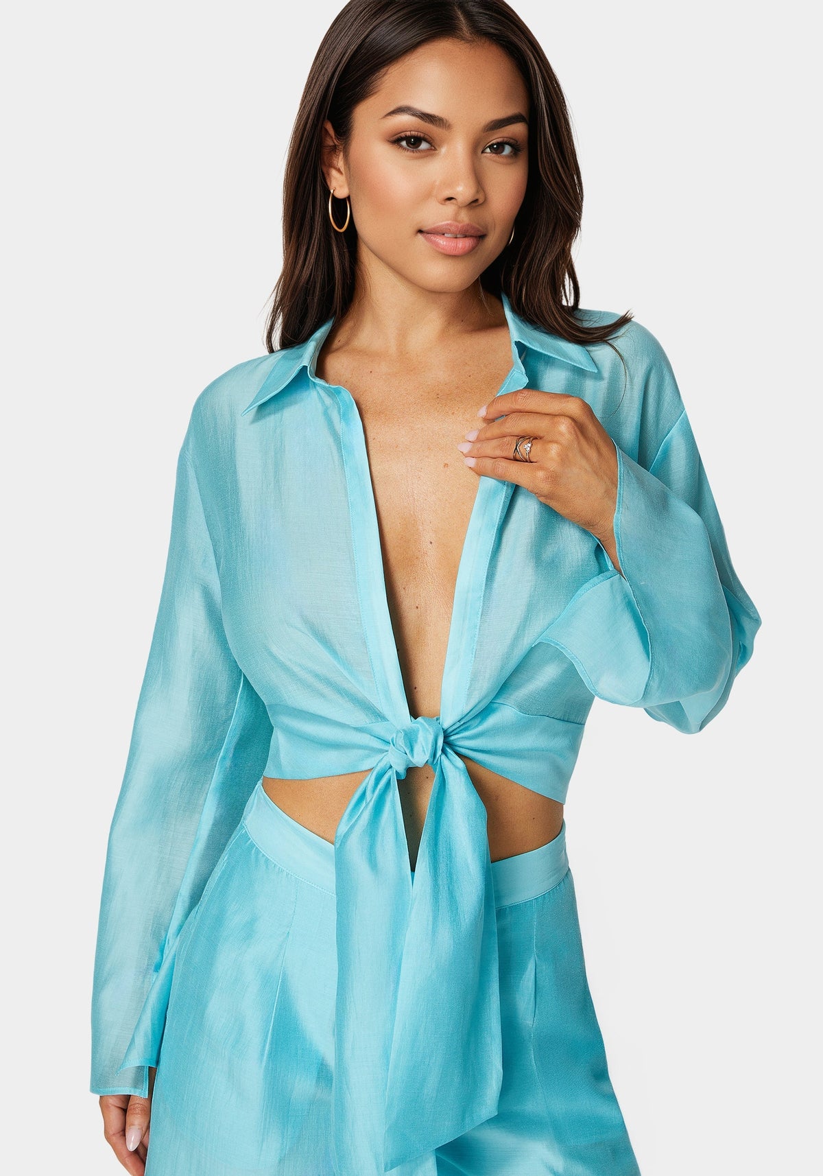 Front Tie Flowy Blouse Ipanema - bebe Ipanema - bebe