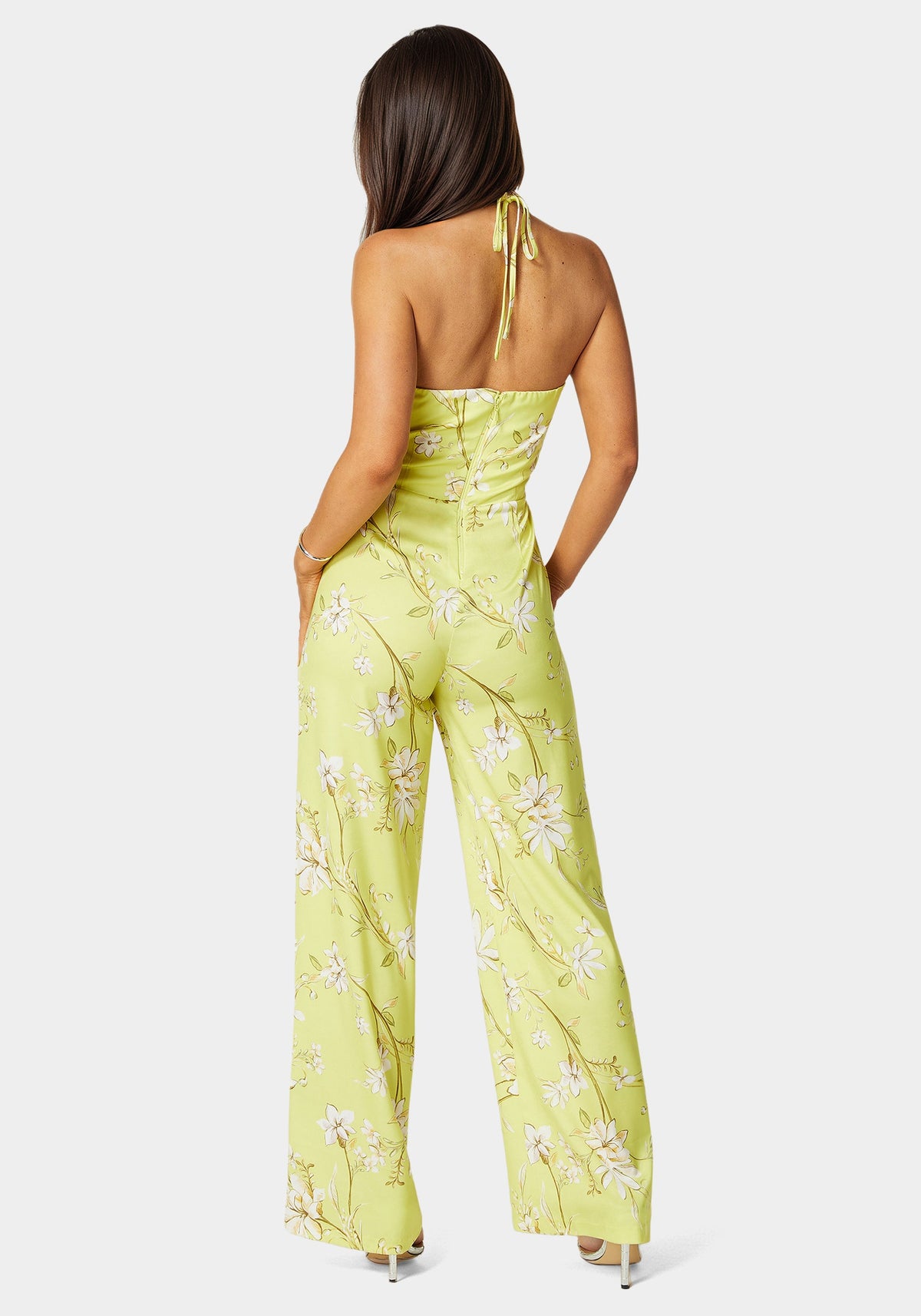 Plunging Cut Out Vneck Jumpsuit Floral Whisper Print - bebe