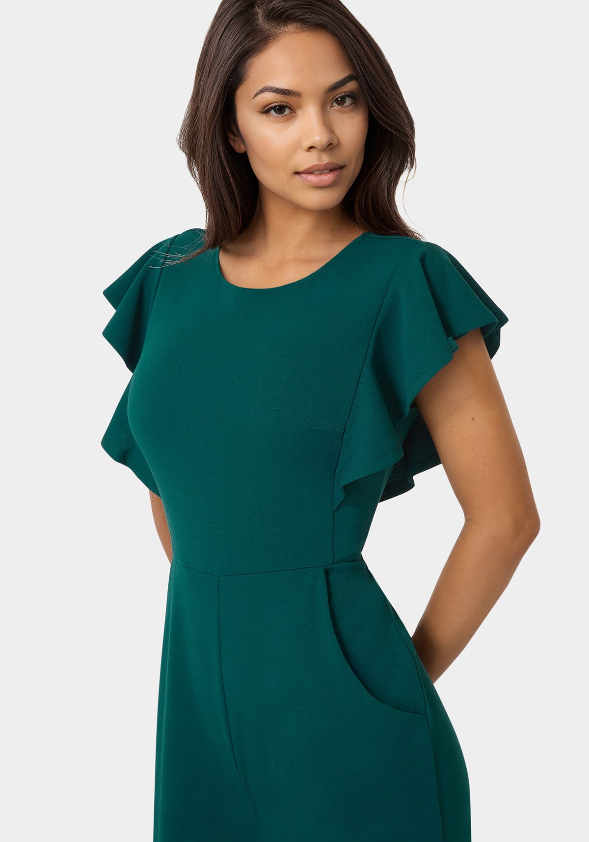 Flutter Sleeve Core Jumpsuit Hunter - bebe