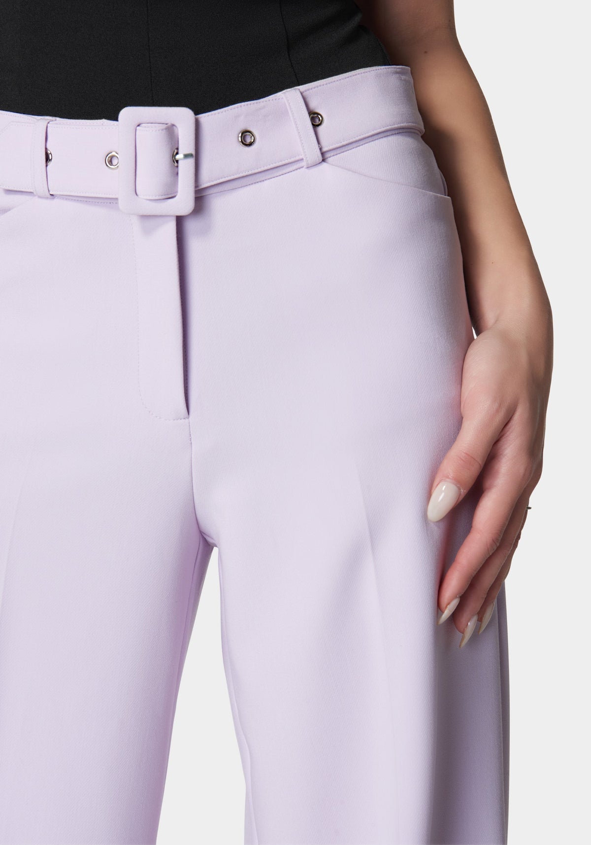 High Waist Belted Wide Leg Pant Lavender Fog - bebe