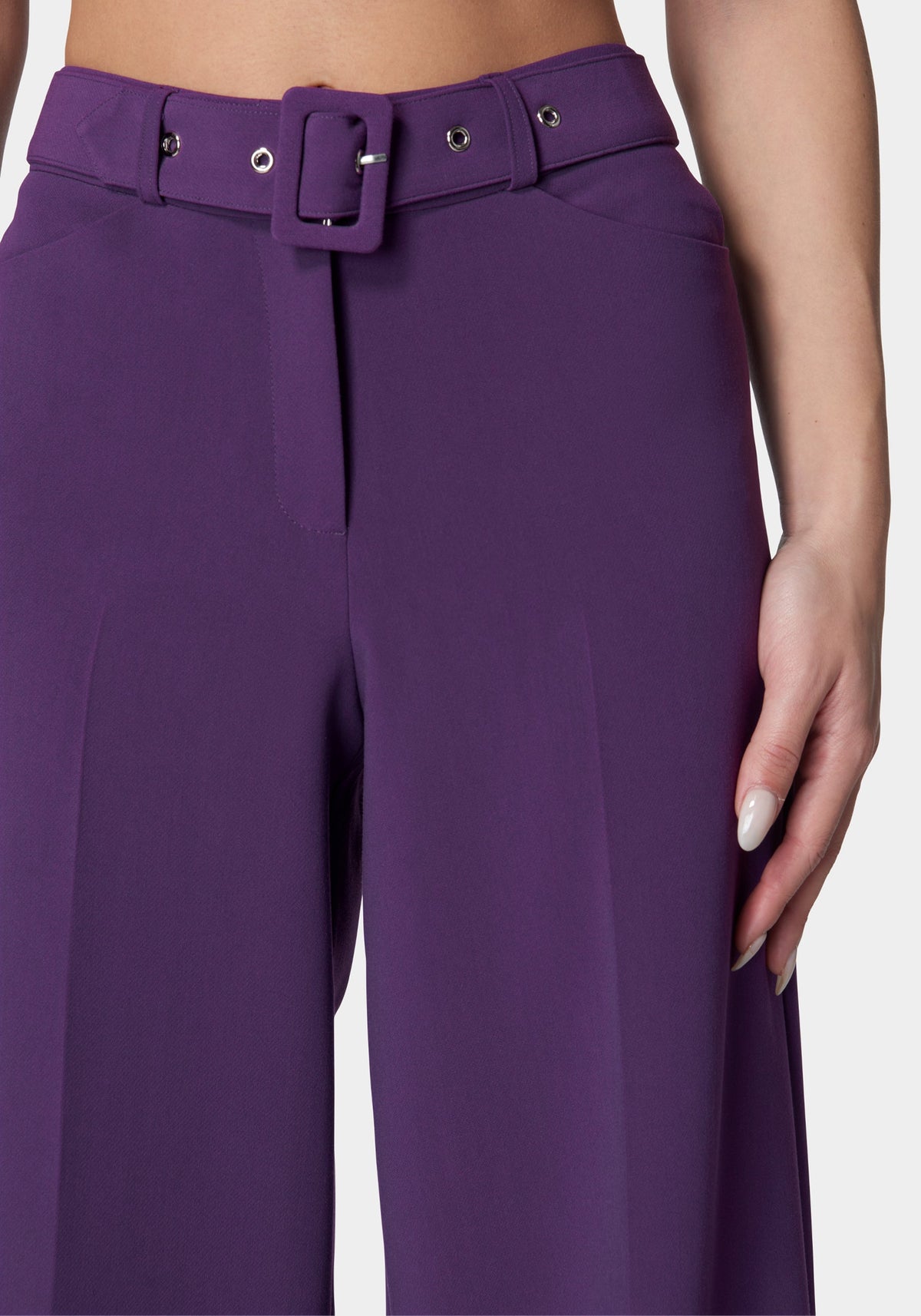 High Waist Belted Wide Leg Pant Imperial Purple - bebe