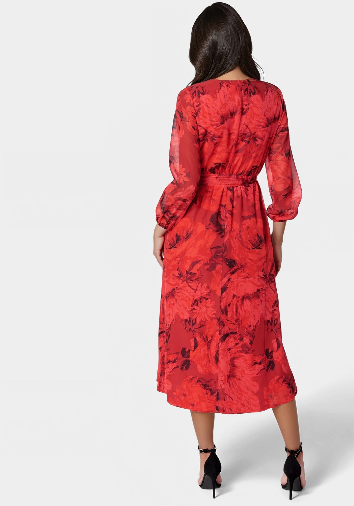 Printed Wrap Midi Dress Red Multi - bebe