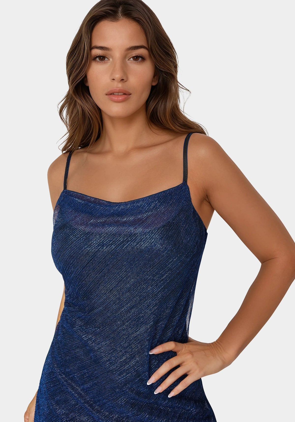 Pleated Cowl Neck Midi Dress Royal - bebe - bebe