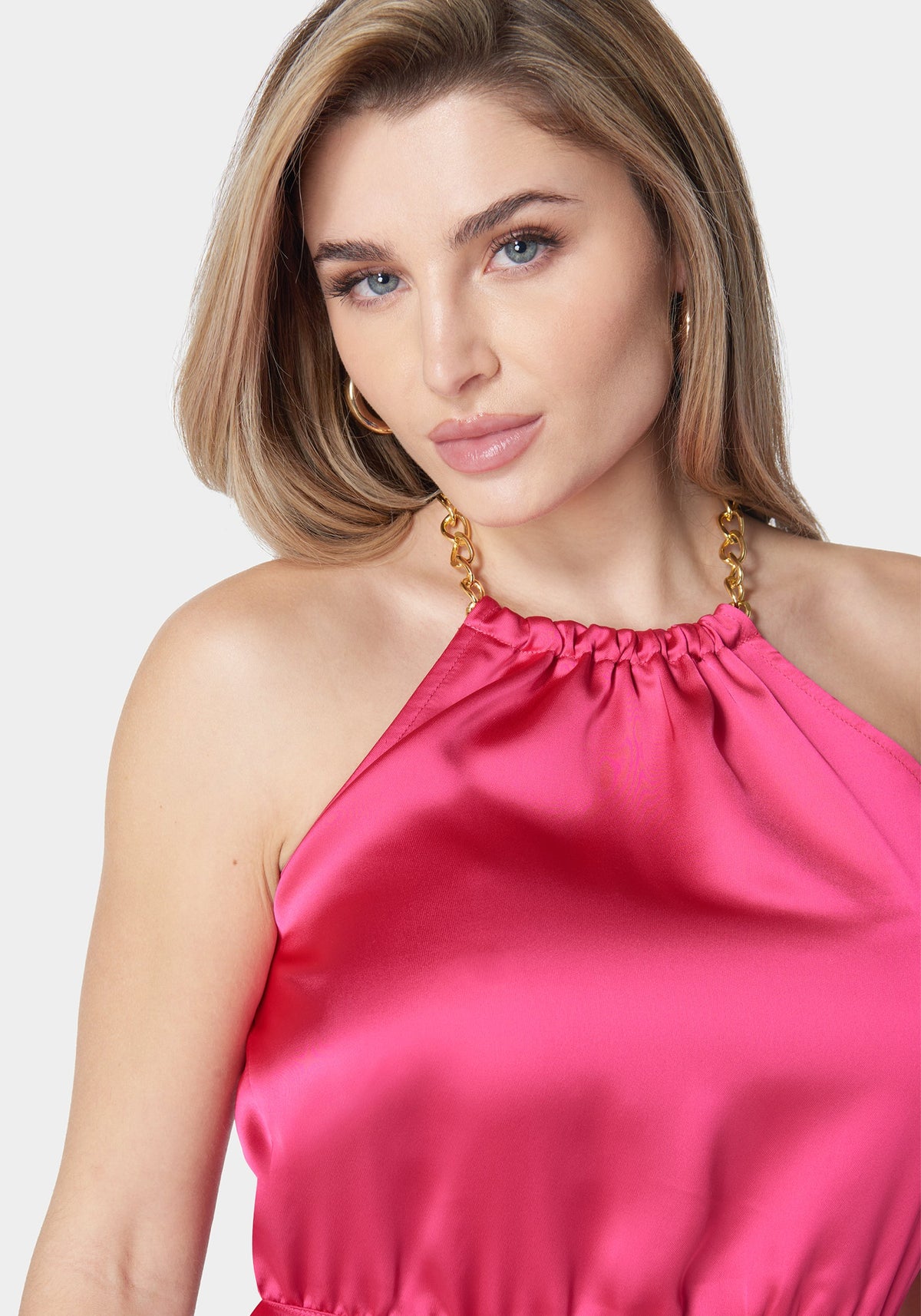 Chain Link Tie Back Halter Top Pink Peakcock - bebe
