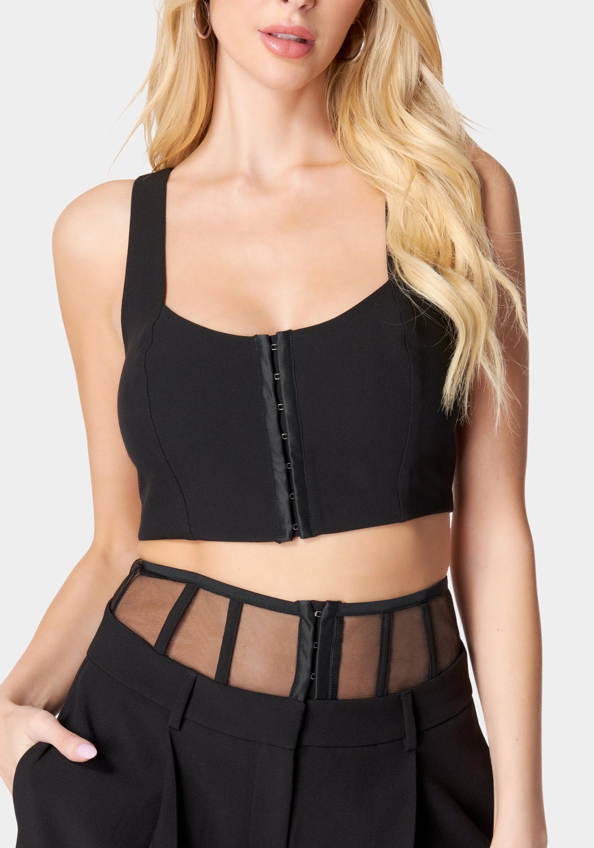 Hook & Eye Front Bustier Top Black - bebe