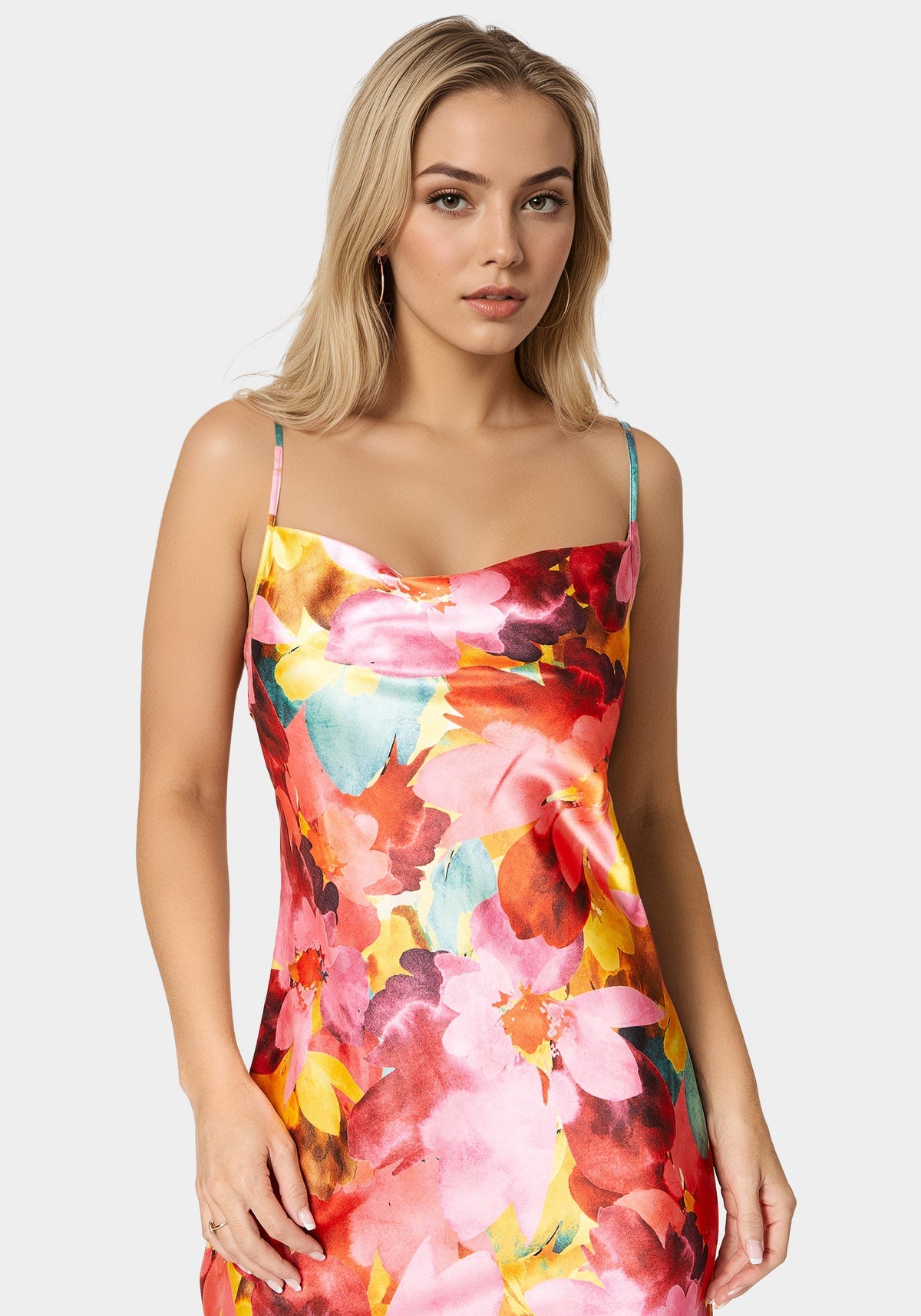 Printed Stain Maxi Dress Pink/Orange Floral - bebe
