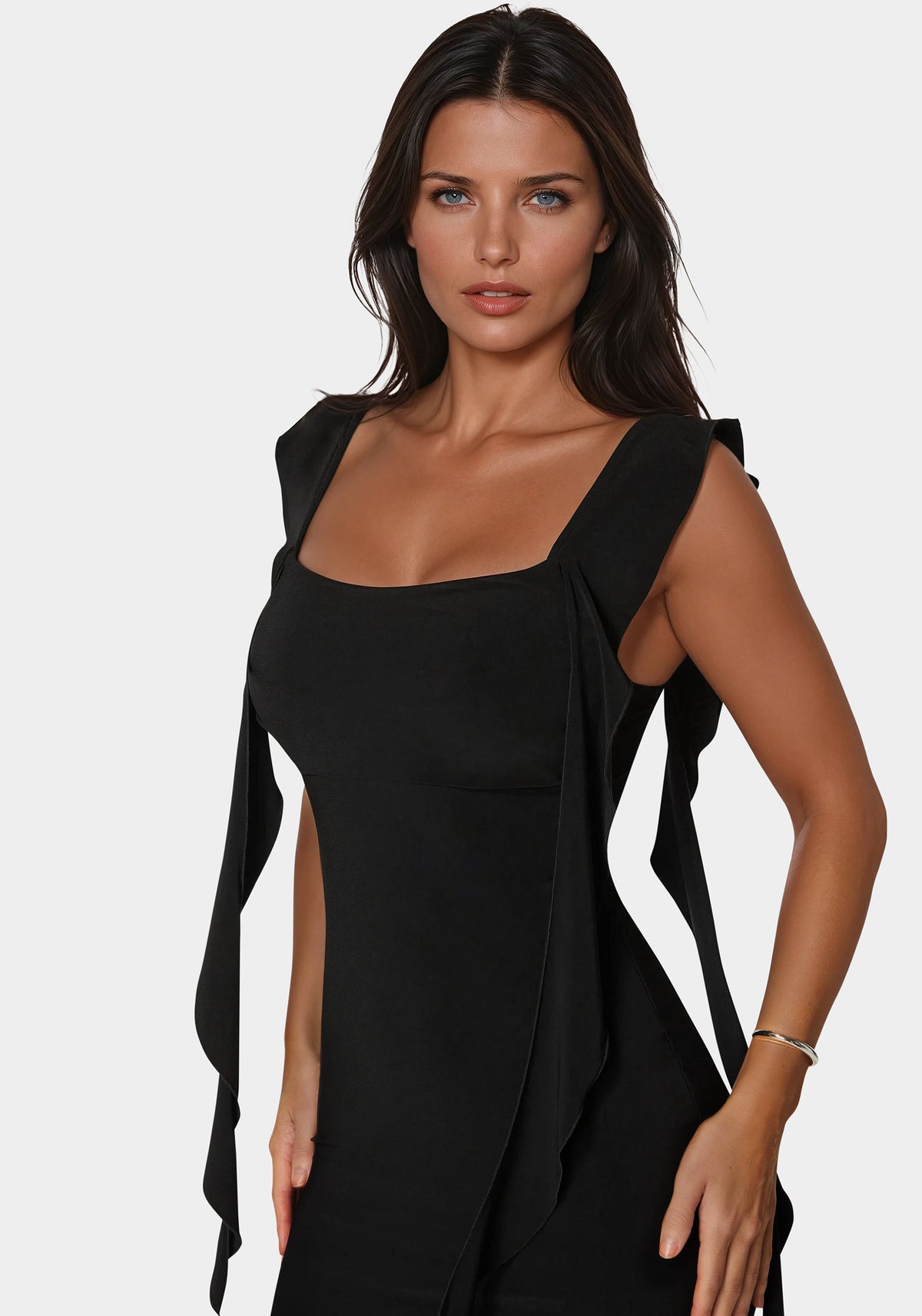 Cascade Ruffle Knit Slip Maxi Dress Black - bebe