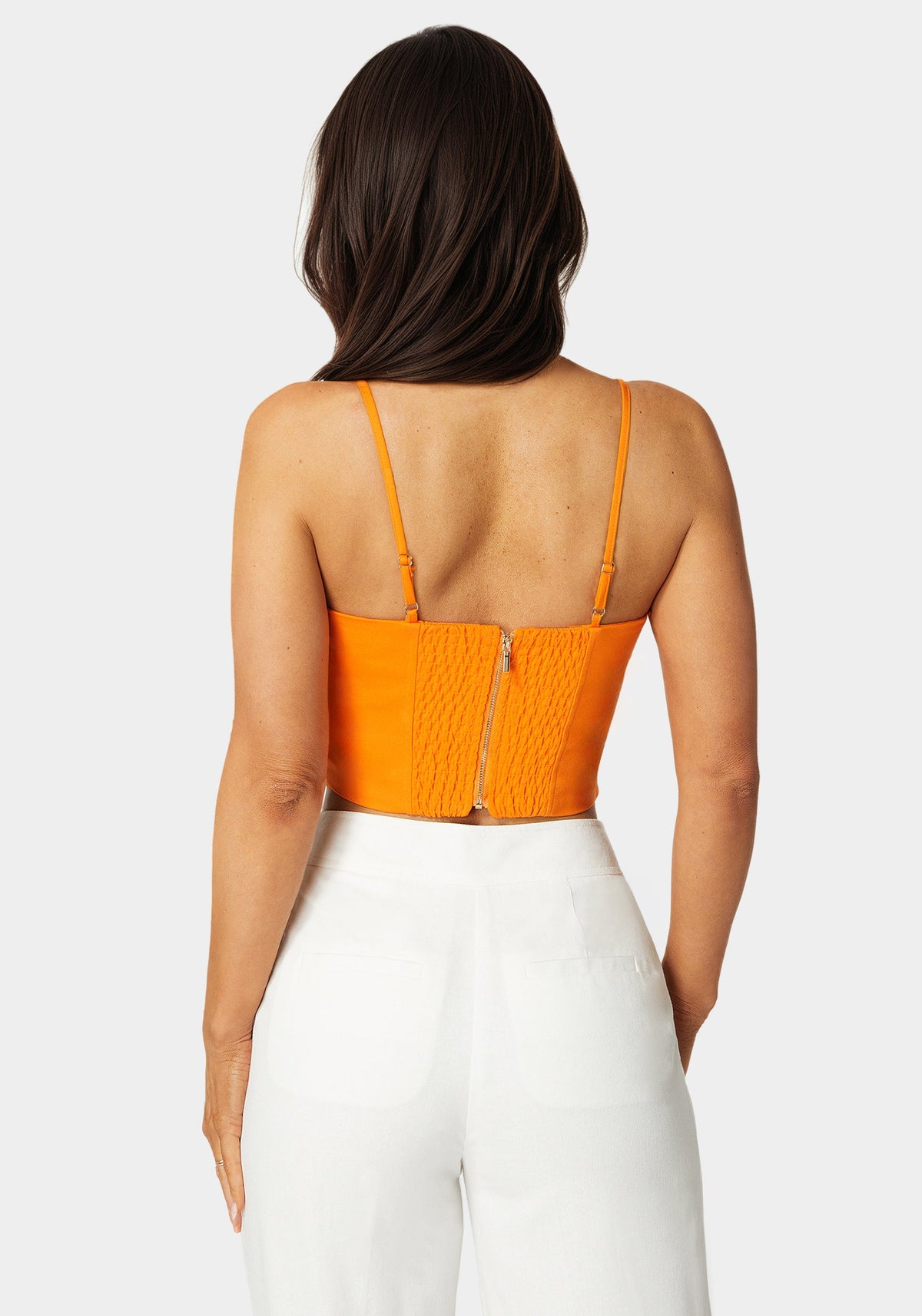 Spaghetti Strap Pleated Top Persimmon Orange - bebe