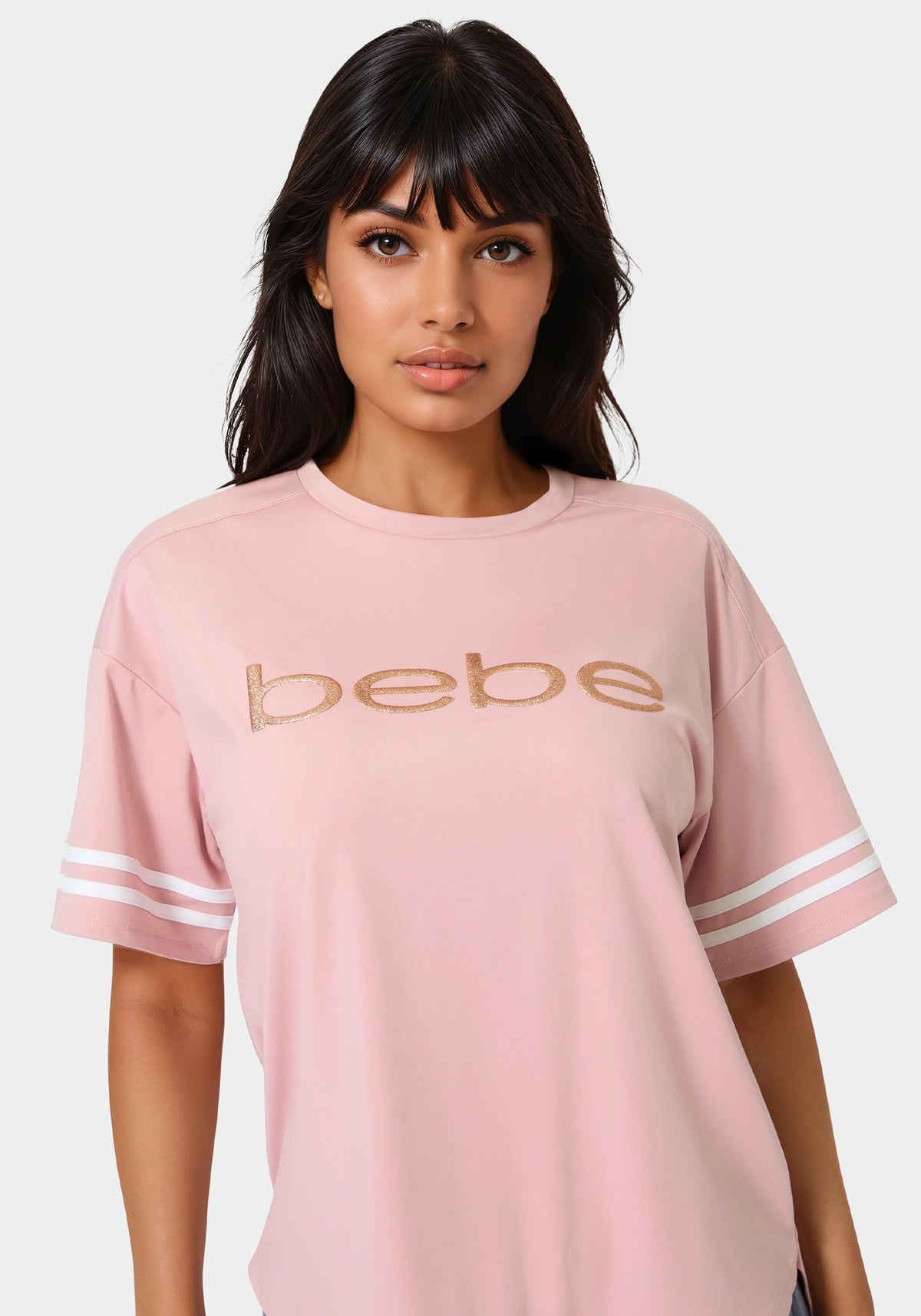 Curved Hem Active Top With Glitter Logo Mauve - bebe