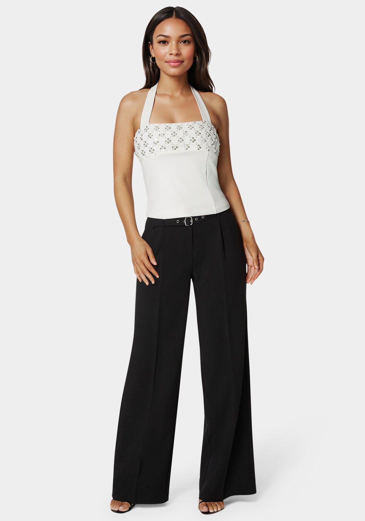 Halter Neck Bead Sequin Top Pristine - bebe Pristine - bebe