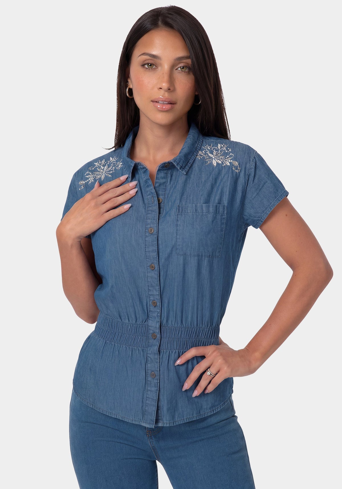 The Ruched Shirt Medium Blue - bebe