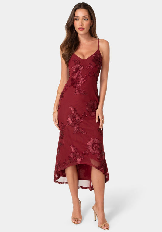 Soutache V-Neck Maxi Dress Wine - bebe