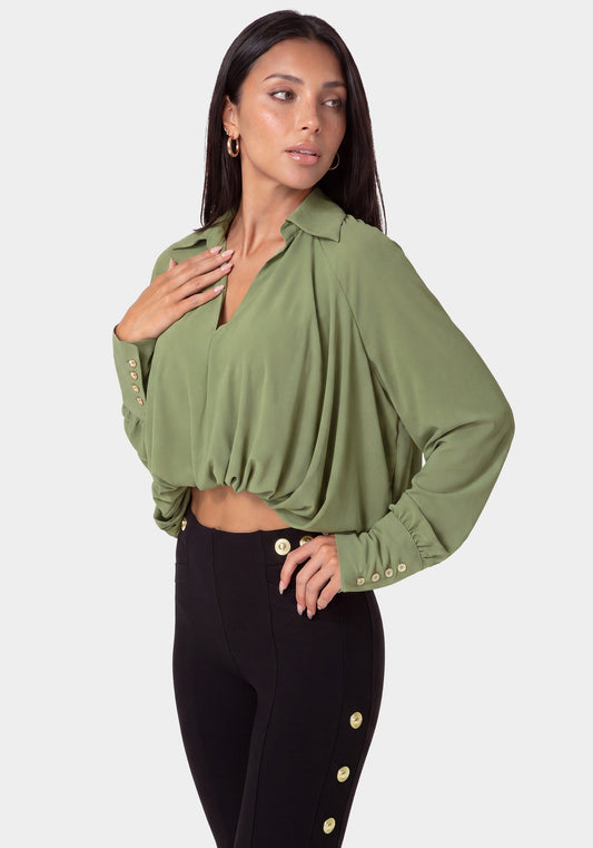 Sheer Bubble Blouse Sage Green - bebe