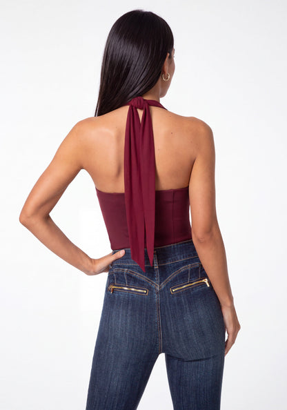 Stretch Halter Top Dark Cherry - bebe
