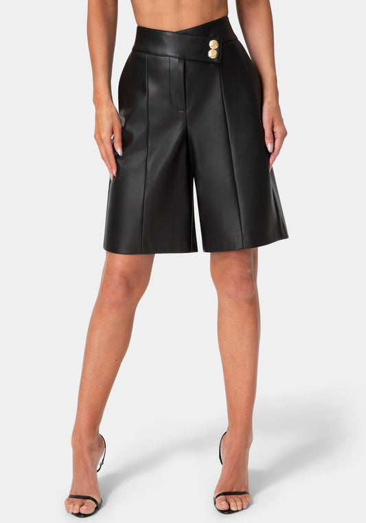 Vegan Leather Bermuda Pants Black - bebe
