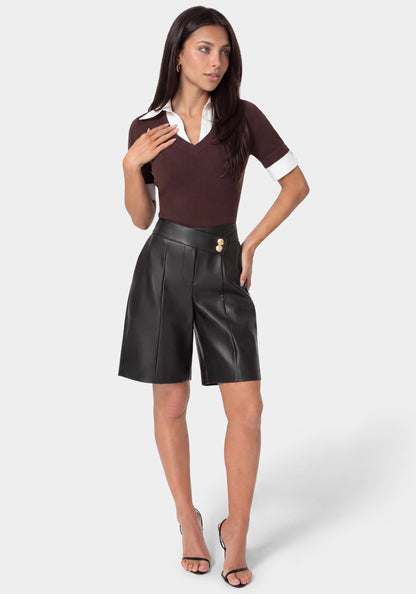 Vegan Leather Bermuda Pants Black - bebe