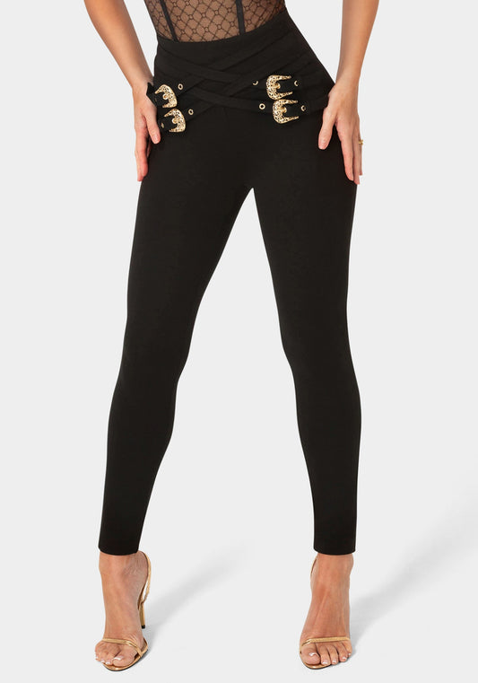 High Waisted Belted Legging Black - bebe