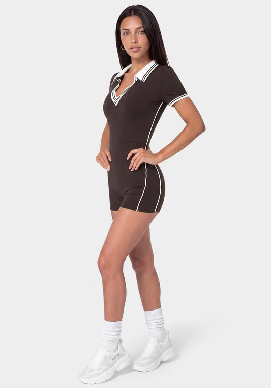 Sporty Look Romper Chocolate/White - bebe