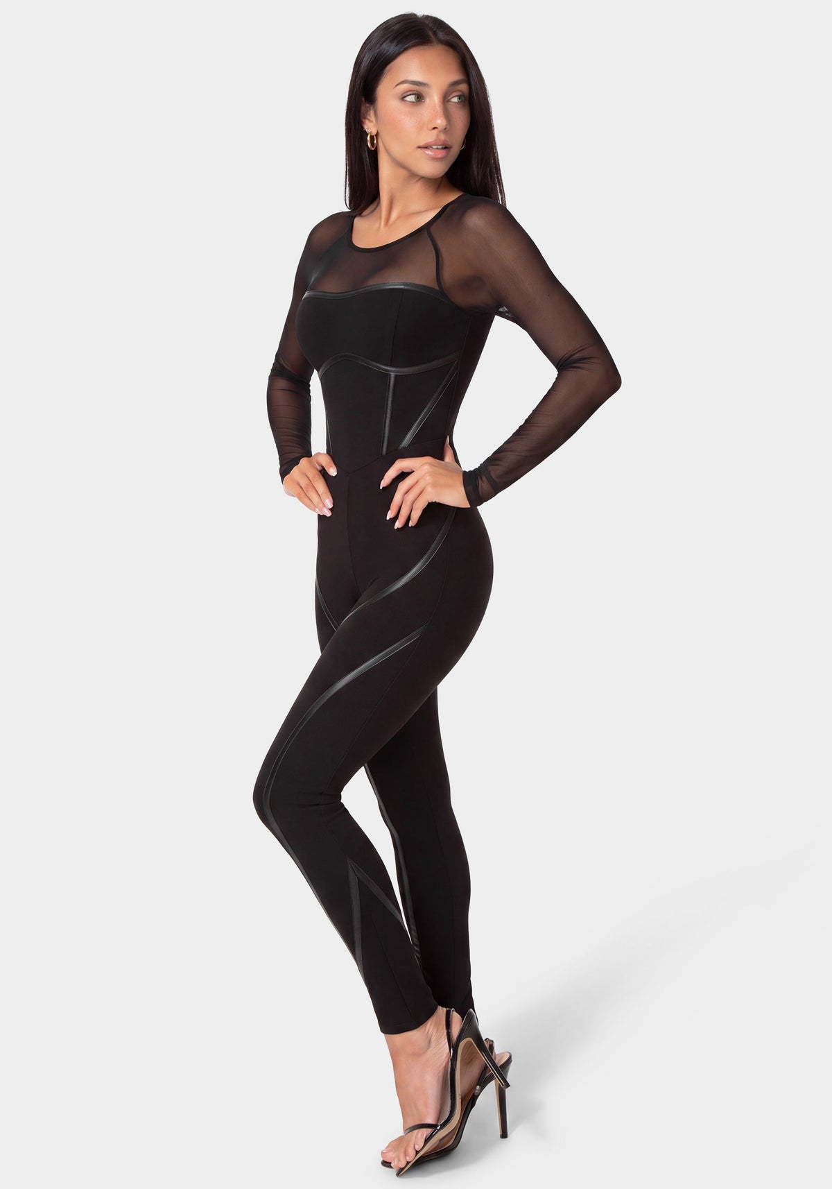 Night Out Fitted Catsuit Black - bebe
